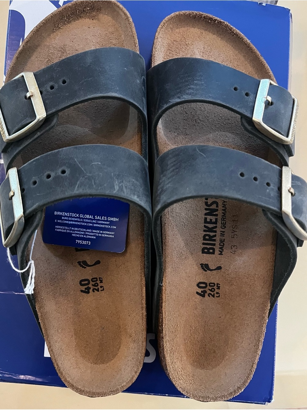 Birkenstock Thyme color Arizona Two-Strap Sandals with Metal Buckles
